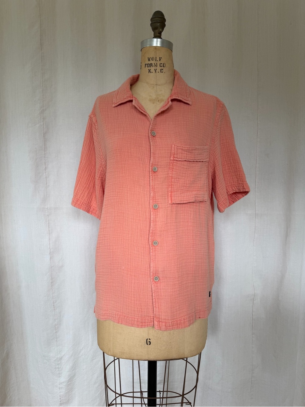 Zara Men’s Double Gauze Shirt Coral Salmon Short Sleeve Size S